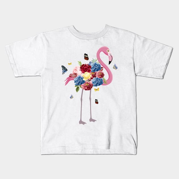 Butterfly Flower Flamingo Kids T-Shirt by shirtsyoulike